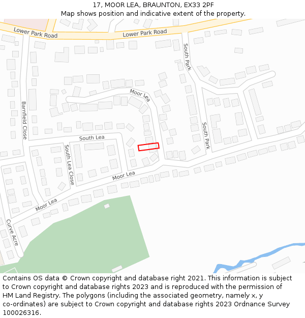 17, MOOR LEA, BRAUNTON, EX33 2PF: Location map and indicative extent of plot