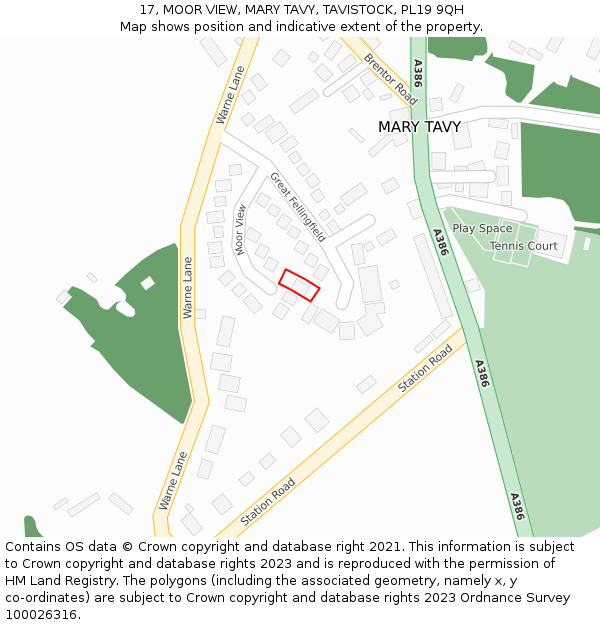 17, MOOR VIEW, MARY TAVY, TAVISTOCK, PL19 9QH: Location map and indicative extent of plot