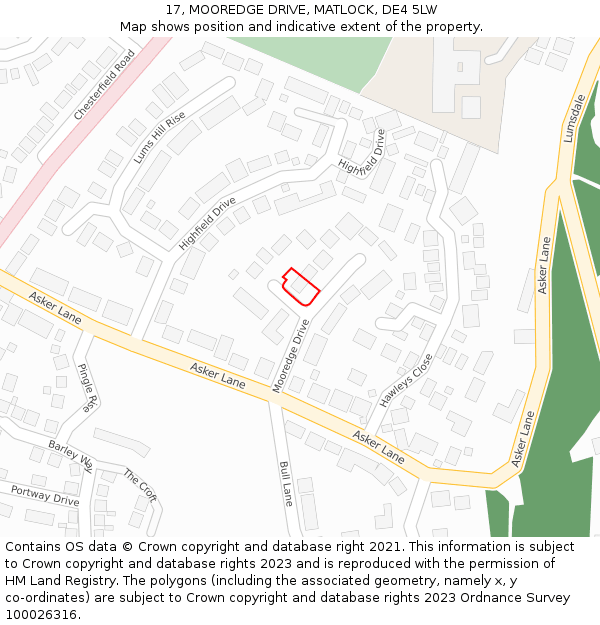 17, MOOREDGE DRIVE, MATLOCK, DE4 5LW: Location map and indicative extent of plot
