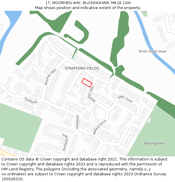 17, MOORHEN WAY, BUCKINGHAM, MK18 1GN: Location map and indicative extent of plot