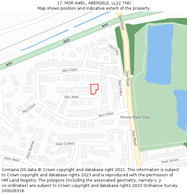 17, MOR AWEL, ABERGELE, LL22 7ND: Location map and indicative extent of plot