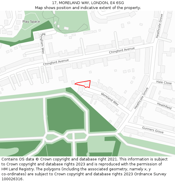 17, MORELAND WAY, LONDON, E4 6SG: Location map and indicative extent of plot