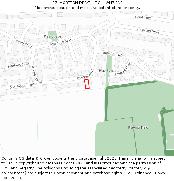 17, MORETON DRIVE, LEIGH, WN7 3NF: Location map and indicative extent of plot