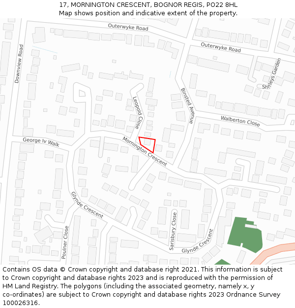 17, MORNINGTON CRESCENT, BOGNOR REGIS, PO22 8HL: Location map and indicative extent of plot