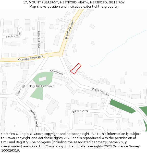 17, MOUNT PLEASANT, HERTFORD HEATH, HERTFORD, SG13 7QY: Location map and indicative extent of plot