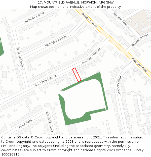 17, MOUNTFIELD AVENUE, NORWICH, NR6 5HW: Location map and indicative extent of plot