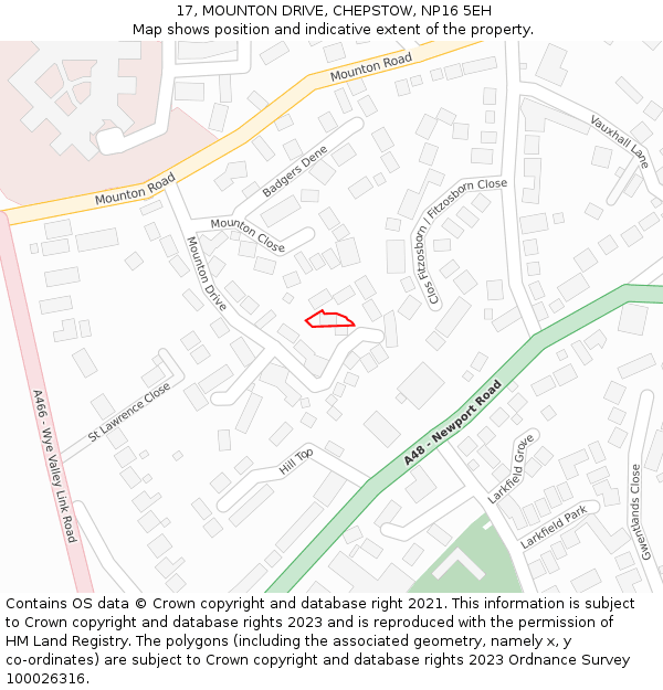 17, MOUNTON DRIVE, CHEPSTOW, NP16 5EH: Location map and indicative extent of plot