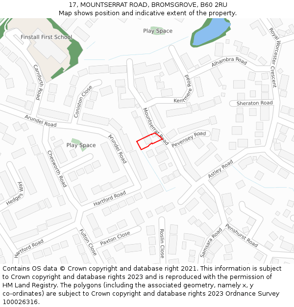 17, MOUNTSERRAT ROAD, BROMSGROVE, B60 2RU: Location map and indicative extent of plot