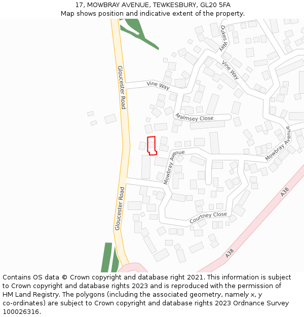 17, MOWBRAY AVENUE, TEWKESBURY, GL20 5FA: Location map and indicative extent of plot