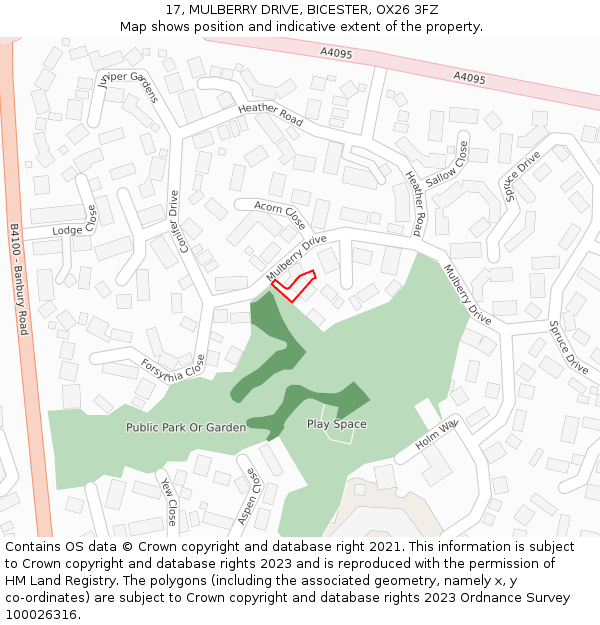 17, MULBERRY DRIVE, BICESTER, OX26 3FZ: Location map and indicative extent of plot