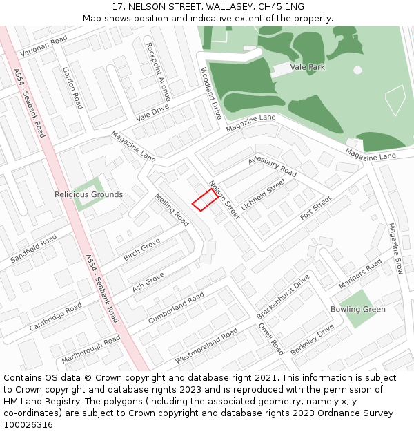 17, NELSON STREET, WALLASEY, CH45 1NG: Location map and indicative extent of plot