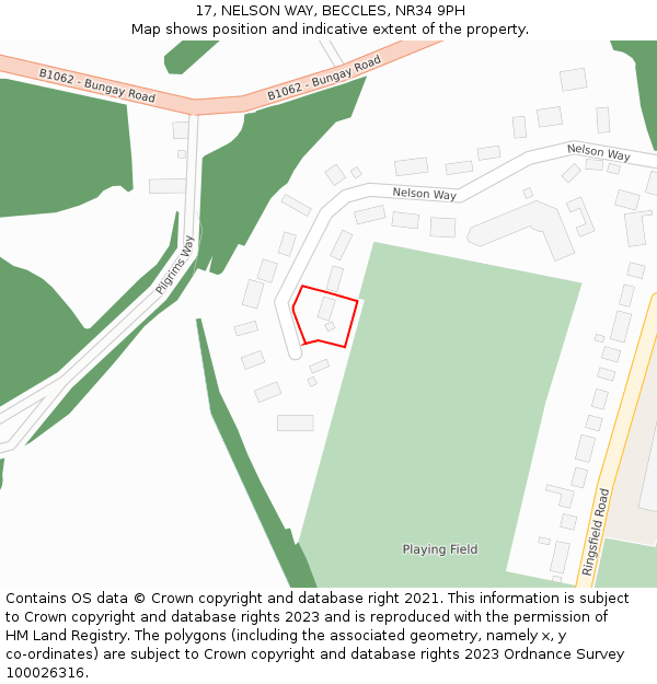 17, NELSON WAY, BECCLES, NR34 9PH: Location map and indicative extent of plot