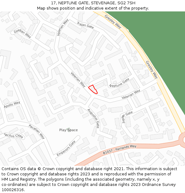 17, NEPTUNE GATE, STEVENAGE, SG2 7SH: Location map and indicative extent of plot