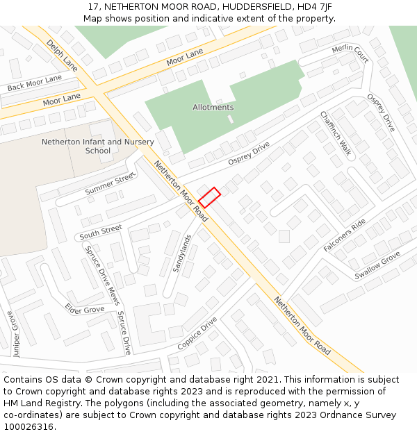 17, NETHERTON MOOR ROAD, HUDDERSFIELD, HD4 7JF: Location map and indicative extent of plot