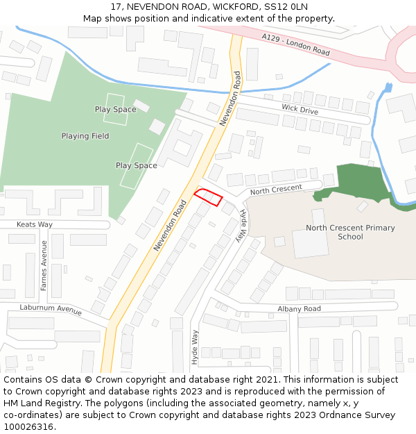 17, NEVENDON ROAD, WICKFORD, SS12 0LN: Location map and indicative extent of plot