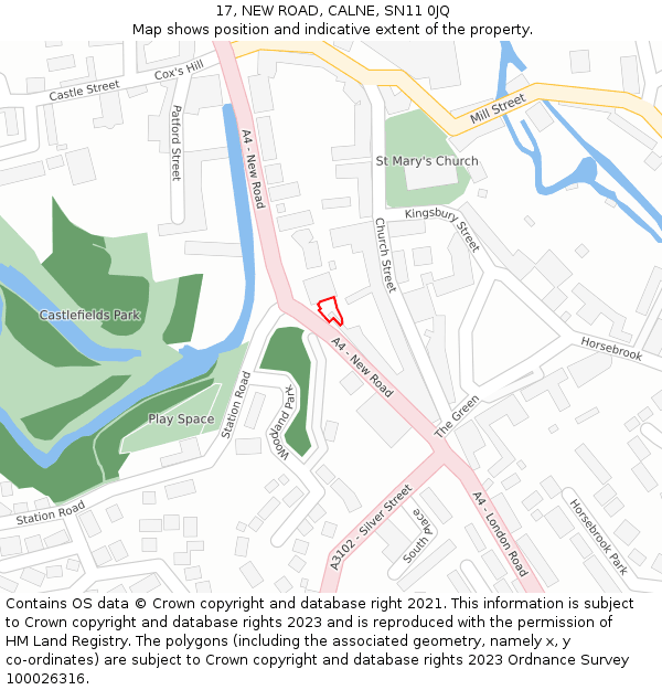 17, NEW ROAD, CALNE, SN11 0JQ: Location map and indicative extent of plot