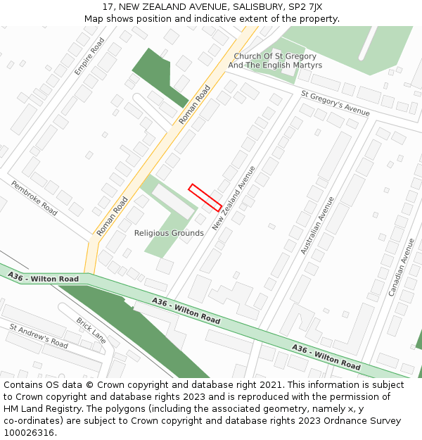 17, NEW ZEALAND AVENUE, SALISBURY, SP2 7JX: Location map and indicative extent of plot