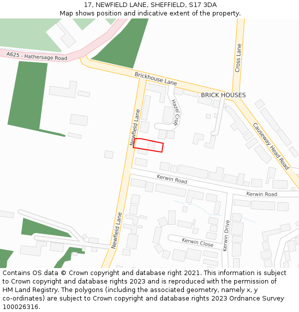 17, NEWFIELD LANE, SHEFFIELD, S17 3DA: Location map and indicative extent of plot