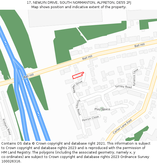 17, NEWLYN DRIVE, SOUTH NORMANTON, ALFRETON, DE55 2FJ: Location map and indicative extent of plot