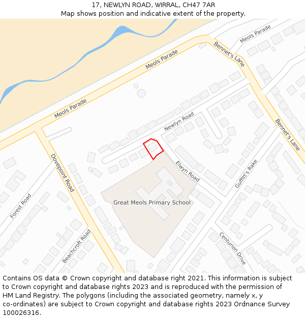 17, NEWLYN ROAD, WIRRAL, CH47 7AR: Location map and indicative extent of plot