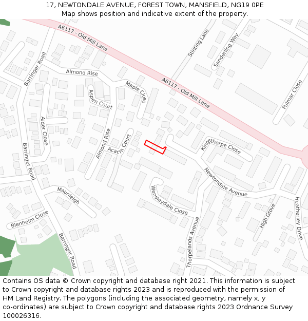 17, NEWTONDALE AVENUE, FOREST TOWN, MANSFIELD, NG19 0PE: Location map and indicative extent of plot