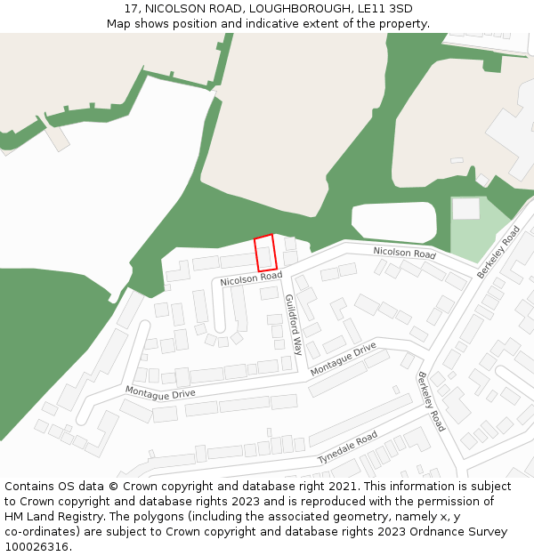 17, NICOLSON ROAD, LOUGHBOROUGH, LE11 3SD: Location map and indicative extent of plot