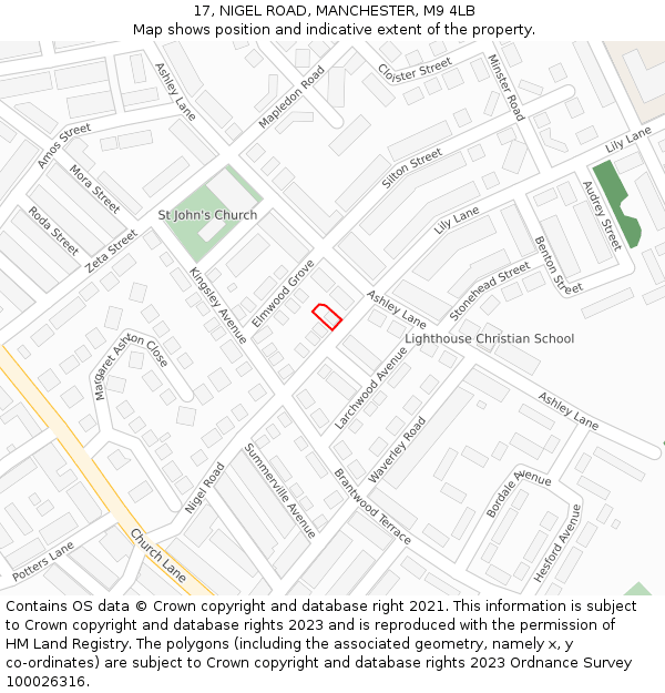 17, NIGEL ROAD, MANCHESTER, M9 4LB: Location map and indicative extent of plot