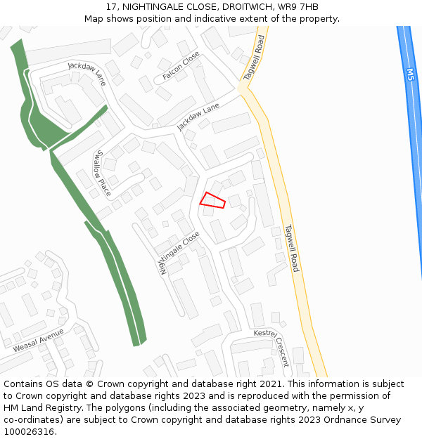 17, NIGHTINGALE CLOSE, DROITWICH, WR9 7HB: Location map and indicative extent of plot