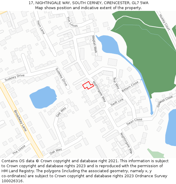 17, NIGHTINGALE WAY, SOUTH CERNEY, CIRENCESTER, GL7 5WA: Location map and indicative extent of plot