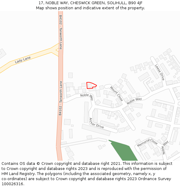 17, NOBLE WAY, CHESWICK GREEN, SOLIHULL, B90 4JF: Location map and indicative extent of plot