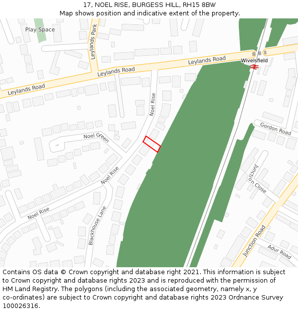 17, NOEL RISE, BURGESS HILL, RH15 8BW: Location map and indicative extent of plot