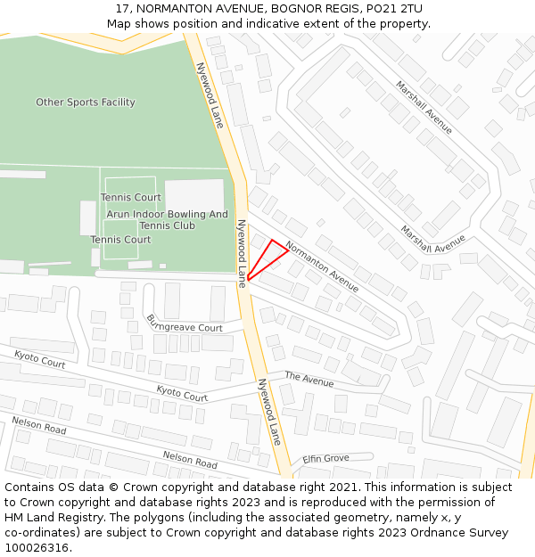 17, NORMANTON AVENUE, BOGNOR REGIS, PO21 2TU: Location map and indicative extent of plot