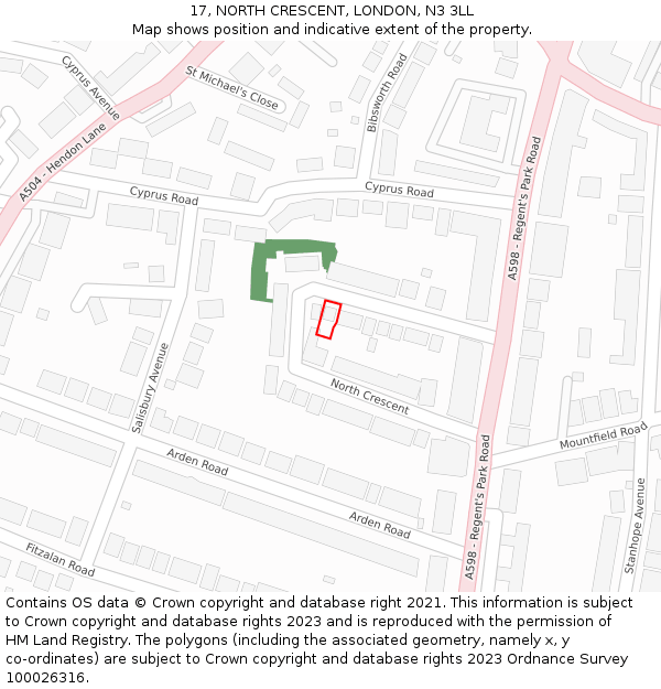 17, NORTH CRESCENT, LONDON, N3 3LL: Location map and indicative extent of plot