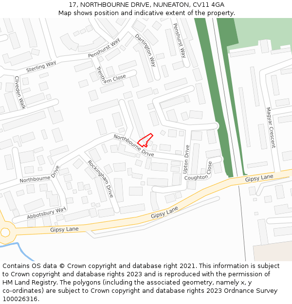 17, NORTHBOURNE DRIVE, NUNEATON, CV11 4GA: Location map and indicative extent of plot