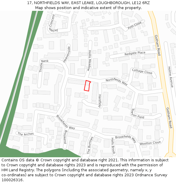 17, NORTHFIELDS WAY, EAST LEAKE, LOUGHBOROUGH, LE12 6RZ: Location map and indicative extent of plot