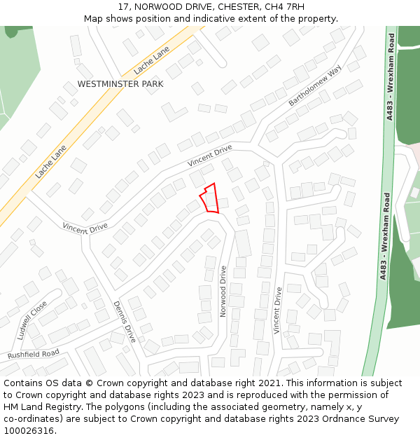 17, NORWOOD DRIVE, CHESTER, CH4 7RH: Location map and indicative extent of plot