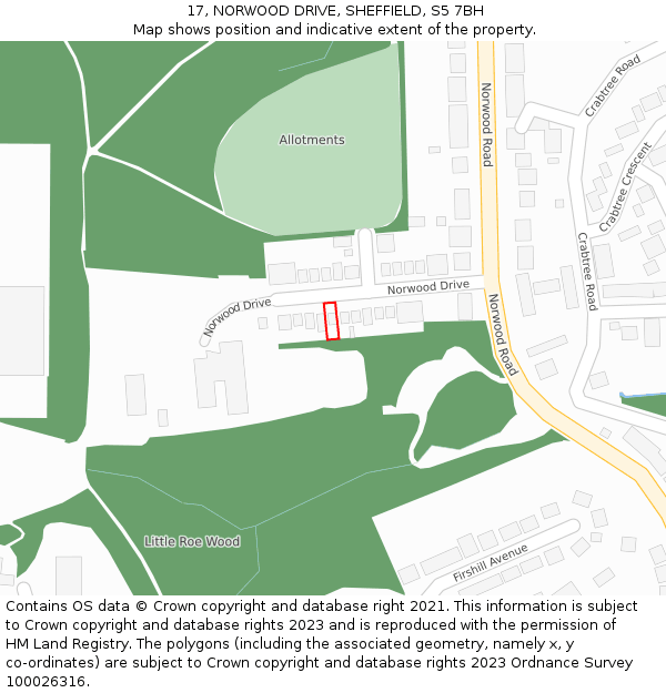 17, NORWOOD DRIVE, SHEFFIELD, S5 7BH: Location map and indicative extent of plot