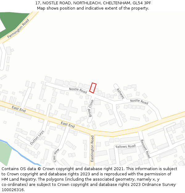 17, NOSTLE ROAD, NORTHLEACH, CHELTENHAM, GL54 3PF: Location map and indicative extent of plot