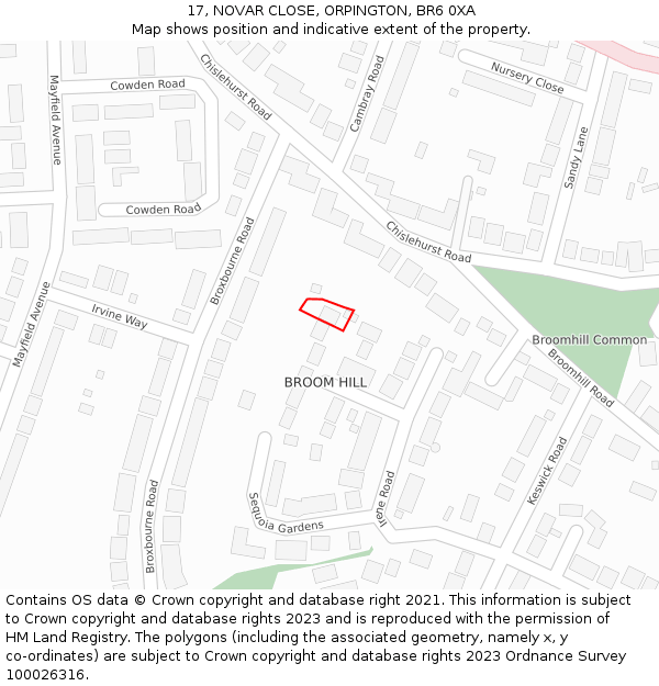 17, NOVAR CLOSE, ORPINGTON, BR6 0XA: Location map and indicative extent of plot