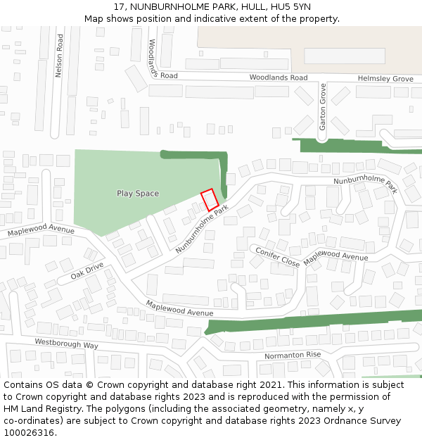 17, NUNBURNHOLME PARK, HULL, HU5 5YN: Location map and indicative extent of plot