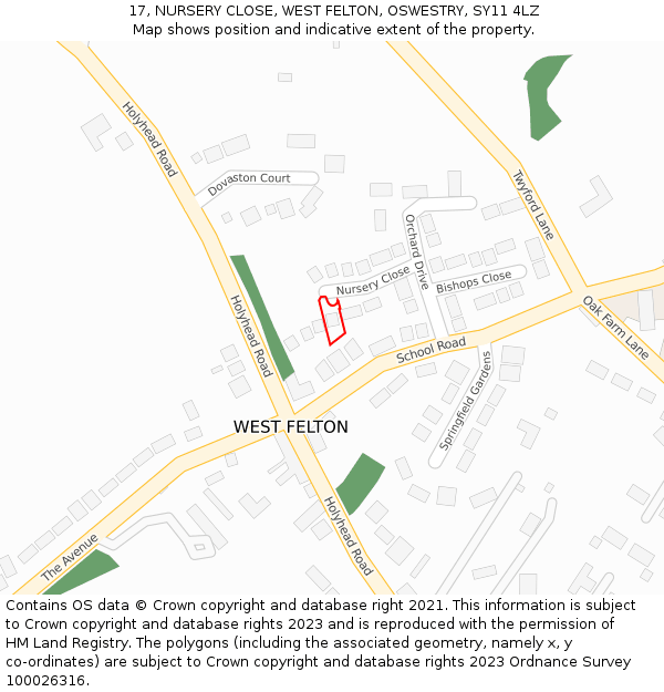 17, NURSERY CLOSE, WEST FELTON, OSWESTRY, SY11 4LZ: Location map and indicative extent of plot