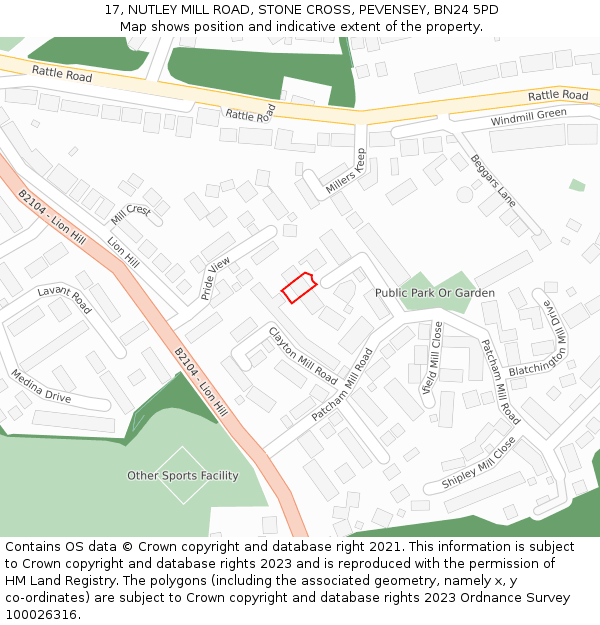 17, NUTLEY MILL ROAD, STONE CROSS, PEVENSEY, BN24 5PD: Location map and indicative extent of plot