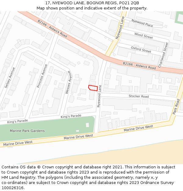 17, NYEWOOD LANE, BOGNOR REGIS, PO21 2QB: Location map and indicative extent of plot