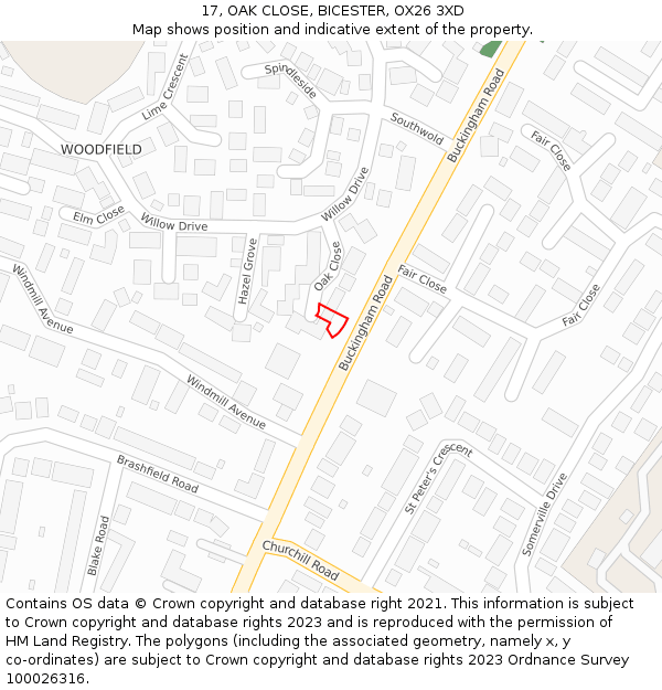 17, OAK CLOSE, BICESTER, OX26 3XD: Location map and indicative extent of plot