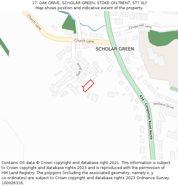 17, OAK DRIVE, SCHOLAR GREEN, STOKE-ON-TRENT, ST7 3LY: Location map and indicative extent of plot