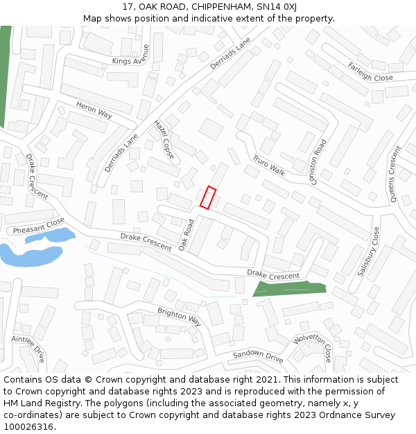 17, OAK ROAD, CHIPPENHAM, SN14 0XJ: Location map and indicative extent of plot