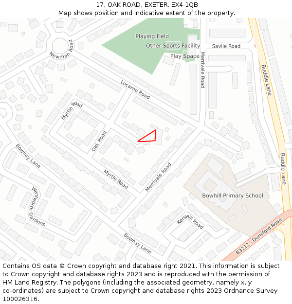 17, OAK ROAD, EXETER, EX4 1QB: Location map and indicative extent of plot