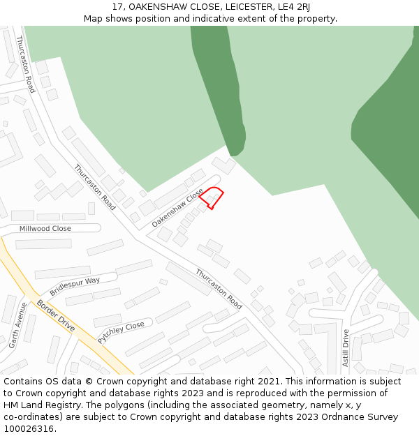 17, OAKENSHAW CLOSE, LEICESTER, LE4 2RJ: Location map and indicative extent of plot