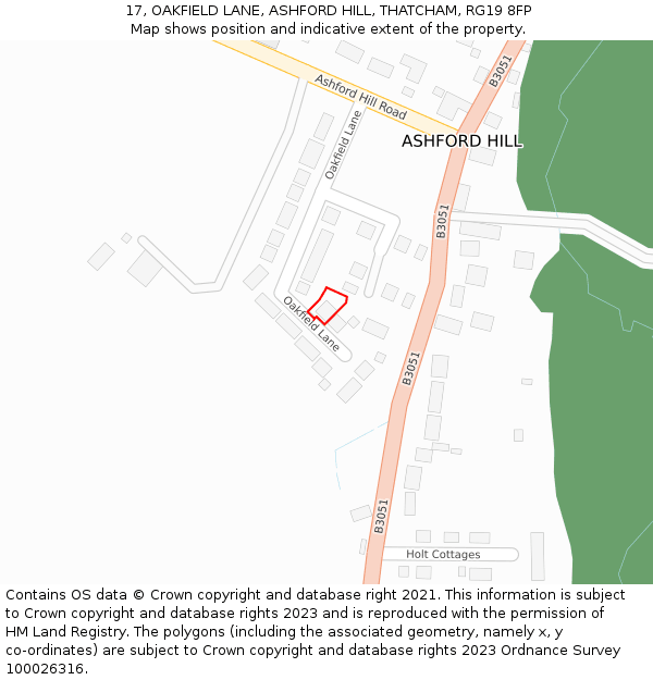 17, OAKFIELD LANE, ASHFORD HILL, THATCHAM, RG19 8FP: Location map and indicative extent of plot