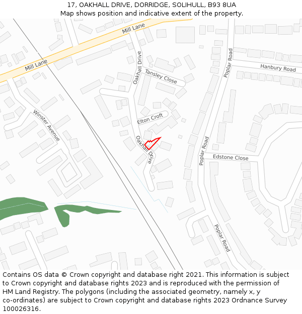 17, OAKHALL DRIVE, DORRIDGE, SOLIHULL, B93 8UA: Location map and indicative extent of plot